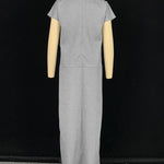 Loose Short Sleeves Solid Color Split-Joint High Neck Maxi Dresses