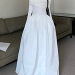 Long Sleeves Pleated Solid Color Split-Joint Off-The-Shoulder Maxi Dresses