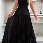 Relaxed and Elegant Pleated Tulle Side Zipper A-line Maxi Skirt