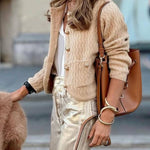 Beige wavy knitted Chanel style cropped cardigan