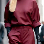 Long Sleeves Loose Solid Color Round-Neck Hoodies&Sweatshirt Tops