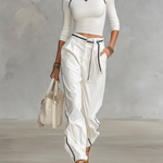 Women's Casual Half-high Collar Long-sleeved T-shirt Straight Pants Two-piece Set