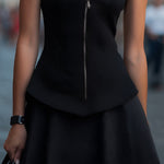 Sculpted Sleeveless Moto Vest-Dress With High Funnel Neck
