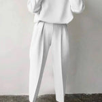Casual Solid Color Round Neck Pencil Pants Suit
