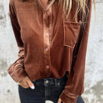 Women's Fashion Gold Velvet Lapel Shirt