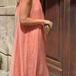 Halter Neck Pleated Loose-fitting Vacation Maxi Dress