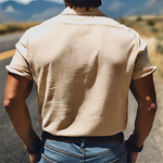Men's Summer Fashion Classic Retro Western Style Embroidered Cotton and Linen Short Sleeve Shirt