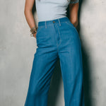 Retro High-waisted Tencel Denim Straight-leg Pants