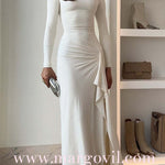 Long Sleeves Draped Slit Maxi Party Dress (7 Colors Available!)