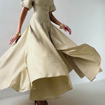 Short Sleeves Buttoned Solid Color Lapel Maxi Dresses Shirt Dress
