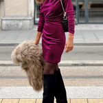 Pitaya Pink Velvet Mock Neck Ruched Long Sleeve Bodycon Dress