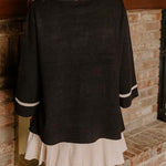 Class Act Knit Contrast Color Trim Mock Neck Pockets Sweater