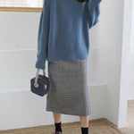 Casual Loose Long Sleeves Solid Color High-Neck Sweater Tops