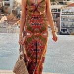 Rosalyn Unique Print 3D Butterfly Cutout Tassle Strap Halter Maxi Dress