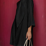 Loose Three-Quarter Sleeves Solid Color Stand Collar Mini Dresses Shirt Dress
