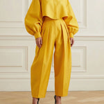Long Sleeves Loose Buttoned Pleated Solid Color Lapel Blouses&Shirts Tops