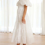 Fashionable One-Shoulder Chiffon Puff Sleeve Swing Midi Dress