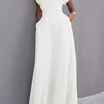 Flying Sleeves Solid Color Split-Joint V-Neck Evening Dresses Maxi Dresses