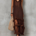 Bohemian Knitted Straight-cut Maxi Dress With Mesh Hem