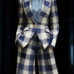 Long Sleeves Loose Buttoned Contrast Color Plaid Pockets Notched Collar Blazer Outerwear