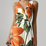 Loose Sleeveless Floral Printed Split-Joint V-Neck Evening Dresses Maxi Dresses