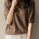 Simple Solid Color Round-Neck Short Sleeves Sweater