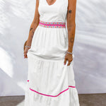 Contrast V-Neck Cutout Sleeveless Maxi Dress