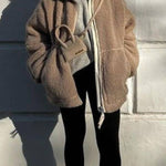 Stand-up collar zip-up lamb wool oversized coat