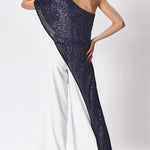Party Favors Sequin One Shoulder Ruffle Detail Wide Leg Evening Jumpsuit