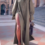 Long Sleeves Loose Solid Color Split-Joint Split-Side Lapel Maxi Dresses Shirt Dress
