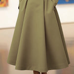A-Line High Waisted Pleated Pockets Solid Color V-Neck Maxi Dresses