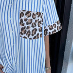Women's Striped Animal Print Contrast Button Down Dress