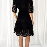 Solid Color Lace Cutout Balloon Sleeves and Waist Tie Mini Dress