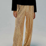 Solid color sequined fashionable casual straight pants