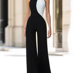 Black & White Sculpted Halter Neck Tailored Jumpsuit