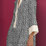 Long Sleeves Three-Quarter Sleeves Buttoned Printed Lapel Mini Dresses Shirt Dress