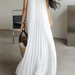 Loose Pleated Solid Color Stand Collar Maxi Dresses