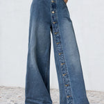High Waisted Loose Buttoned Pockets Jean Pants Bottoms