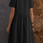 Loose Pocket Solid Color Round Neck Short Sleeve Dress