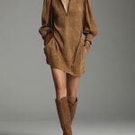 Women's Fashion Loose Suede Zipper Turtleneck Mini Dress