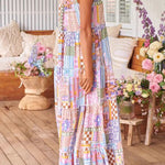 Flower Puzzle Round Neck Long Dress