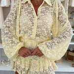 Nicola Lace Long Balloon Sleeve Blouse and Elastic Waist Layered Skort Set