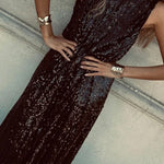 Twas The Night Sequin Round Neck Sleeveless Drape Loose Maxi Dress