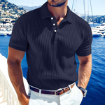 Men's Casual Solid Color Soft Knit Lapel Slim Short Sleeve Polo Shirt Sweater