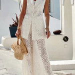 Santorini Dream Unique Lace Elastic Waist Wide Leg Pants