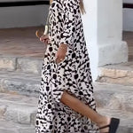 Ibiza Fashion Print Loose V Neck Long Sleeve Long Dress