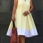 A-Line Loose Contrast Color Pockets V-Neck Midi Dresses
