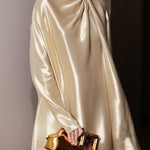 Long Sleeves Loose Shiny Solid Color High Neck Mini Dresses