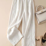 Ruffle Ramie Cotton Elasticity Loose Casual Wide-Leg Pants