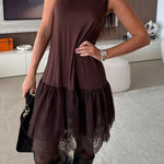 Upper East Chic Tulle Lace Tiered Hem Stretch Tank Midi Dress